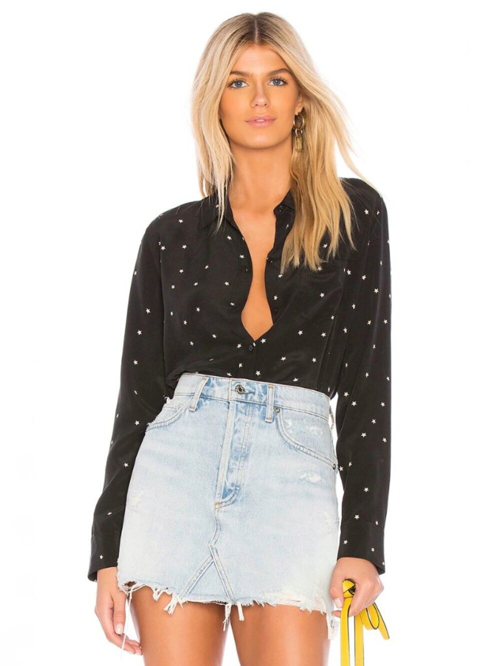 RAILS Kate Twinkle Black Star Print 100% Silk Button Up Shirt Blouse, Size XS
